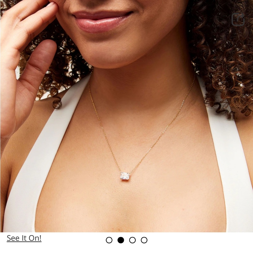 White Lab-Created Sapphire Sideways Necklace in Sterling Silver w/18K Gold Plate